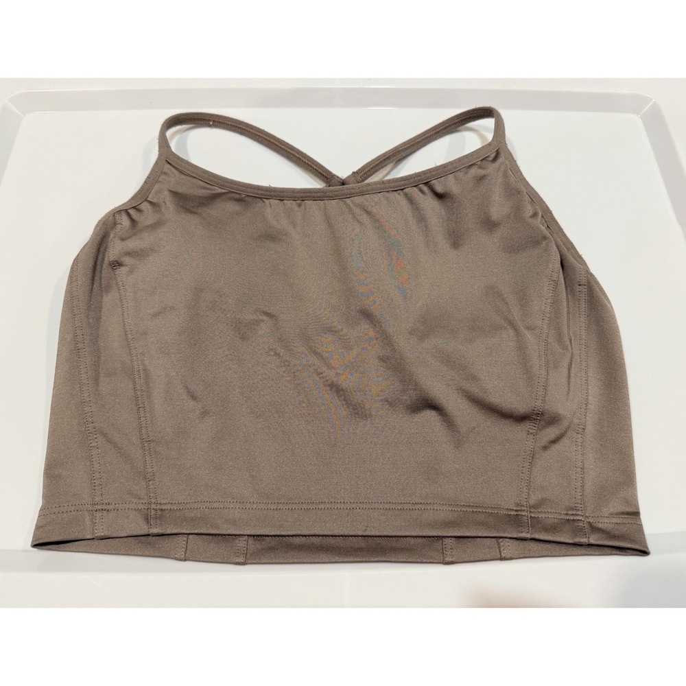 ATHLETA Sports Bra Women Small Beloved Shine Bralette Foxtail Taupe Strappy-Back